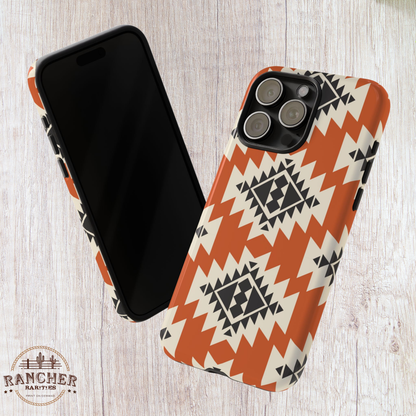 Western Phone Case | Native Orange Patterns Cover for iPhone, Samsung Galaxy & Google Pixel